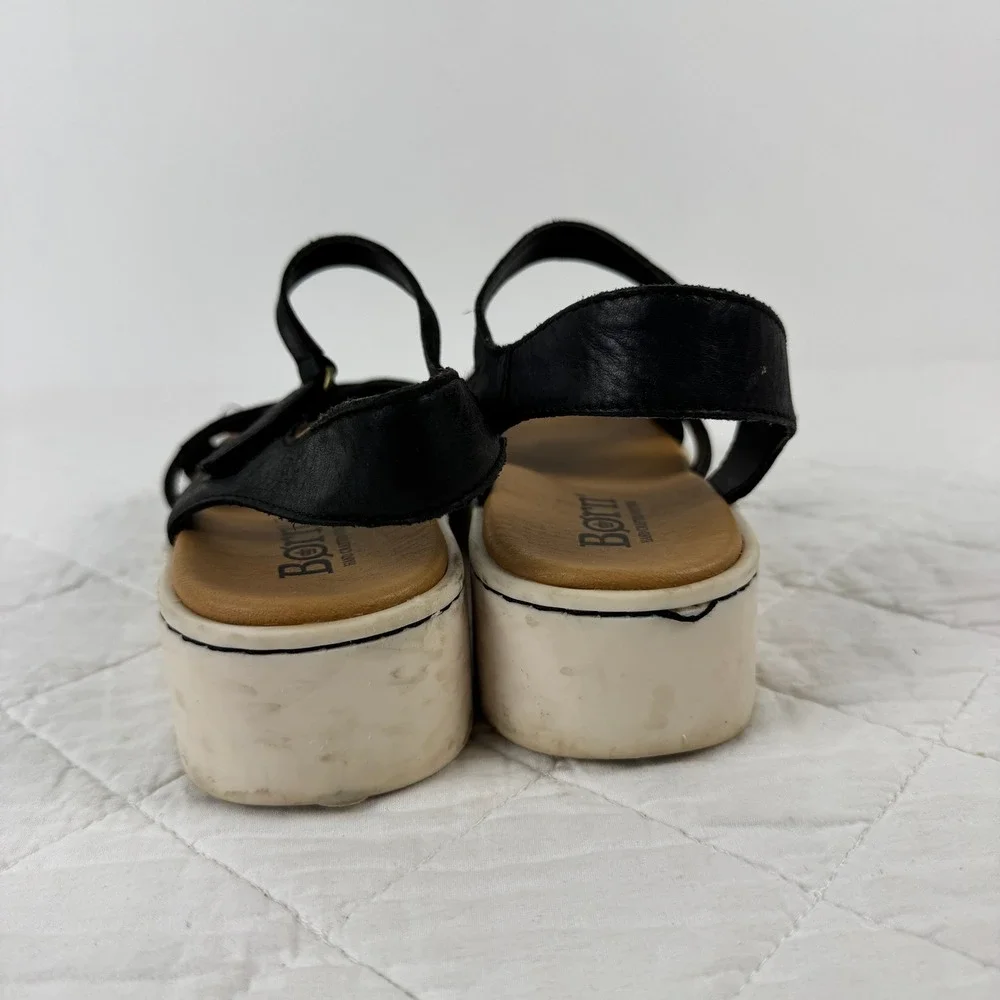 BORN Katrina Leather‎ Ankle Strap Platform Wedge Sandals Women Size 8M Black